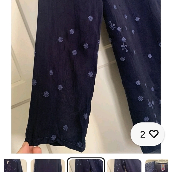 Johnny Was Boho Navy Embroidered Floral Button-Front Blouse - Picture 4 of 5